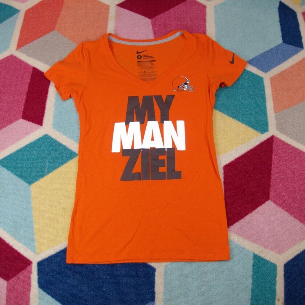 Nike Womens My Man Ziel Slim Fit Cleveland Browns Orange V-Neck Shirt Size Small